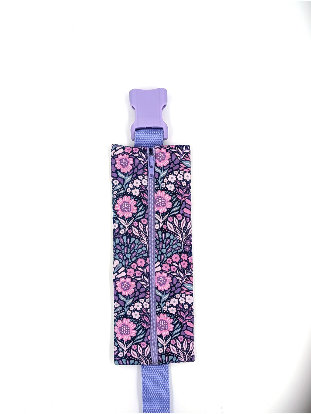The Poet EpiPen pouch in a navy floral print, closed, front view